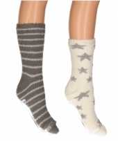 Dames bedsokken pak beige grijs knuffel