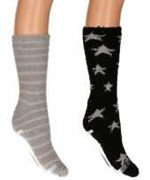 Dames bedsokken pak zwart grijs knuffel