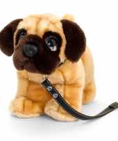 Keel toys pluche bruine mopshond riem honden knuffel