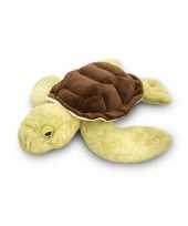 Pluche zeeschildpad knuffel groen bruin liggend cm