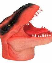 Prehistorische handpop oranje dinosaurus knuffel